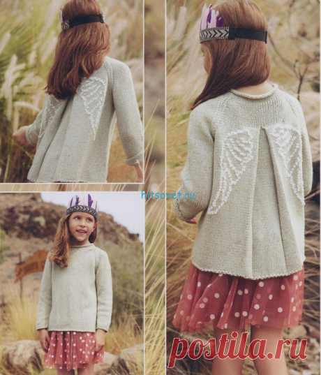 Вязание спицами. Джемпер со встречными складками на спинке для девочек.