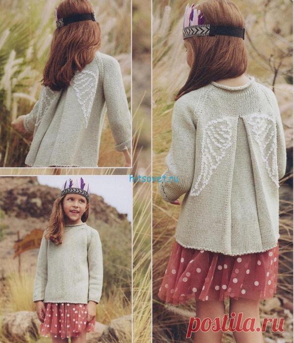 Вязание спицами. Джемпер со встречными складками на спинке для девочек.