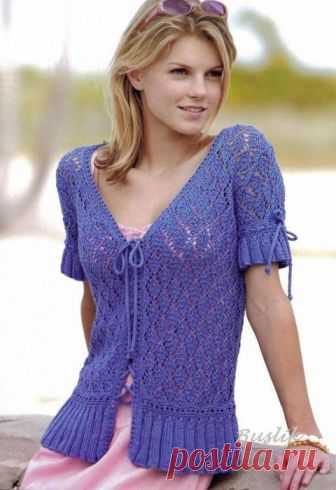 Фиолетовый ажурный жакет со шнуровкой спицами — Сделай сам, идеи для творчества - DIY Ideas