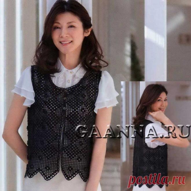 Черный филейный жилет