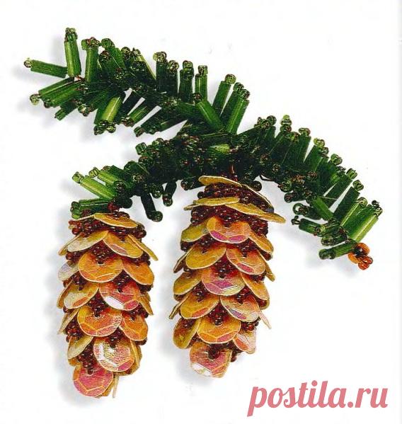 Шишки елочки Новогодние изделия, Цветы из бисера – Бисерок