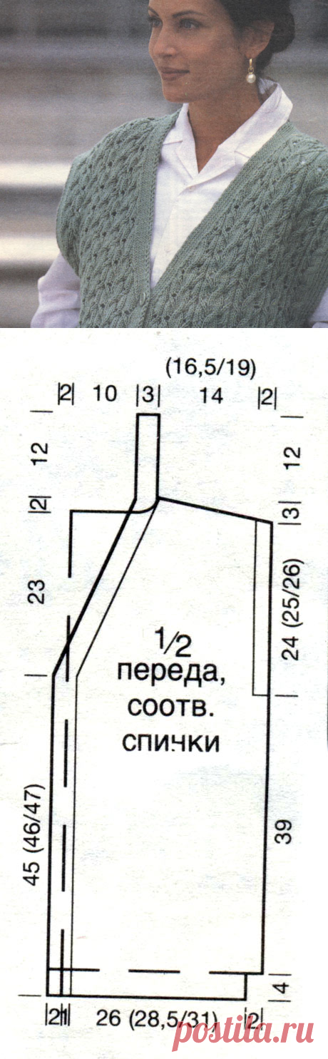 Зеленый жилет спицами