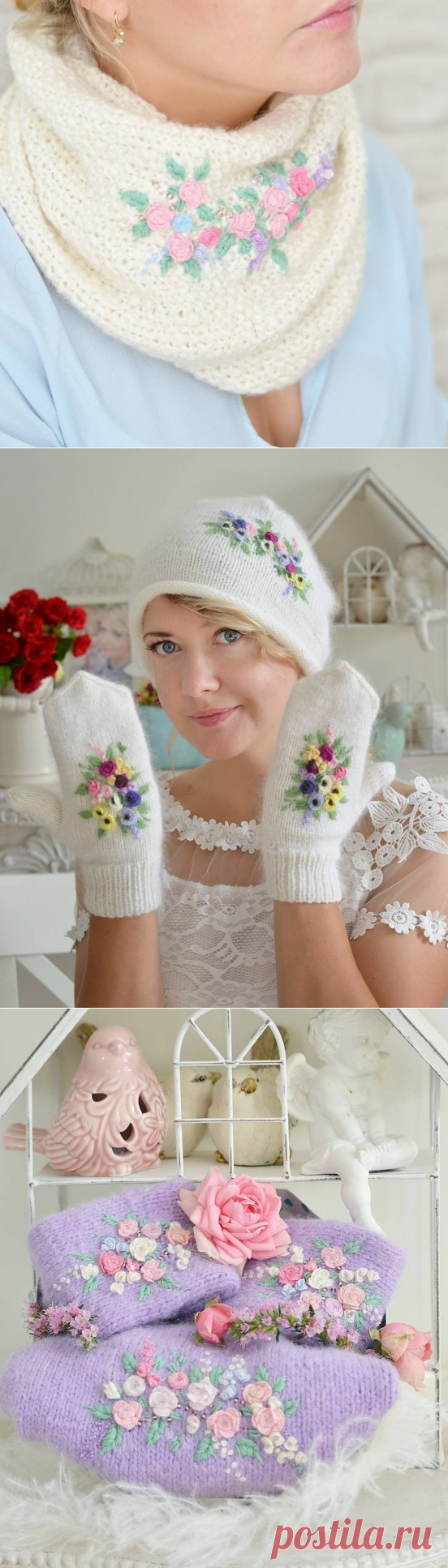 Шапки, варежки, митенки: идеи вышивки