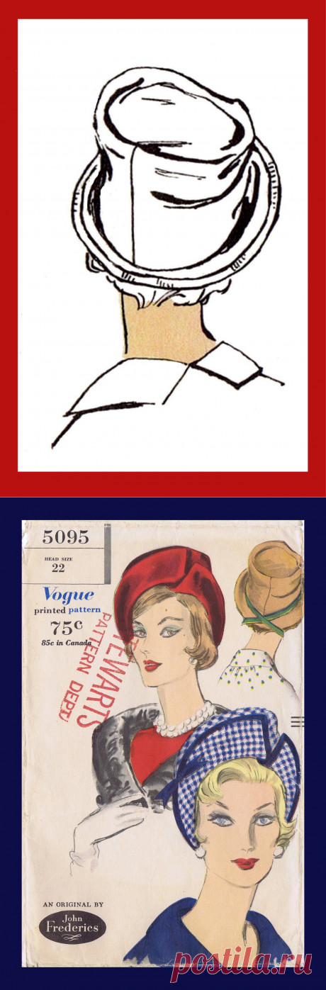 Pattern Peddler: 5095 Vintage 1950s Vogue Millinery Milliner Hats Designer Fashion JOHN FREDERICS Fascinator Fabric Sewing Pattern Chapeau 22" Head Size REPRODUCTION