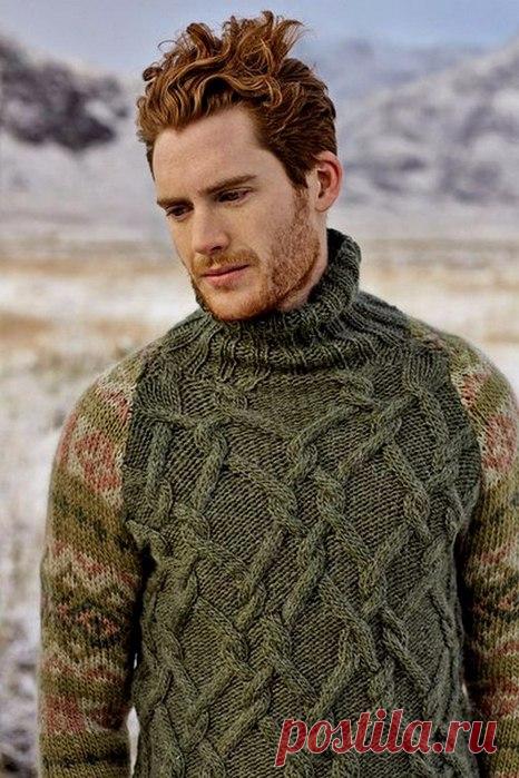 МУЖСКОЙ СВИТЕР(ЖАККАРД И АРАНЫ).