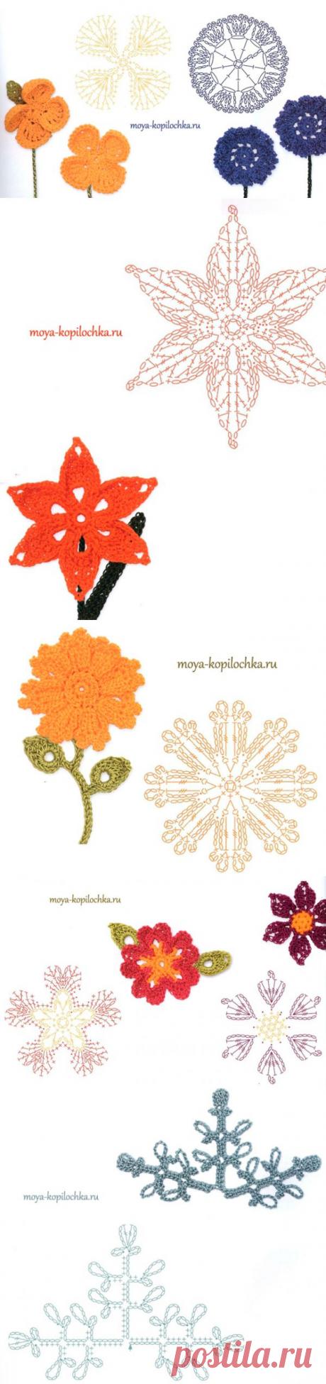 Вязаные цветы. 100 цветочных мотивов для вязания крючком со схемами | Подружки
