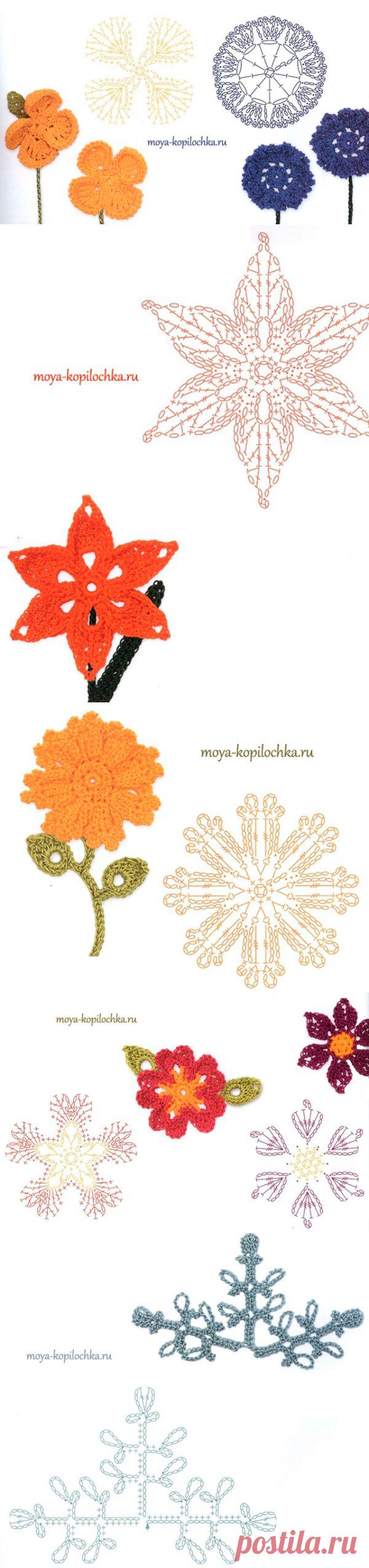 Вязаные цветы. 100 цветочных мотивов для вязания крючком со схемами | Подружки