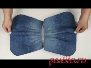 Сумка с выточками из старых джинсов