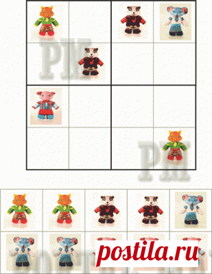 Судоку для малышей "Магура" - красочный и забавный судоку, в котором ребенок будет играть с забавными мягкими игрушками.