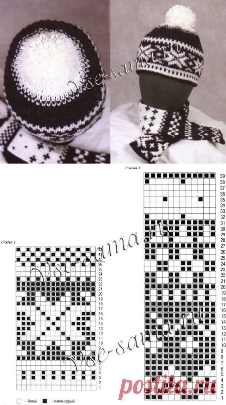 Шапочка и шарфик с орнаментом "Снежинки" - Детские шапочки спицами