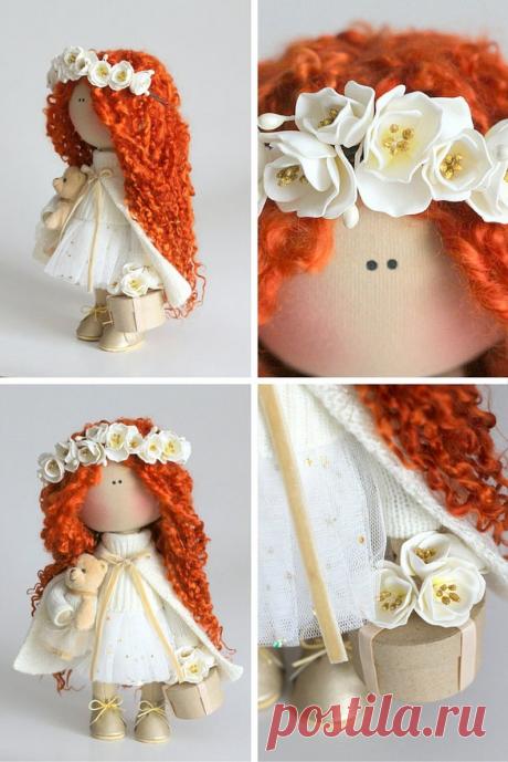 Curly Doll Fabric Doll Tilda Doll Red White Color Soft Doll | Etsy