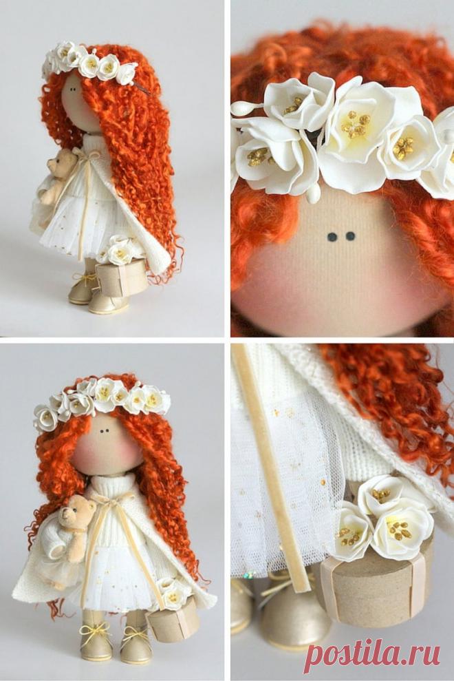 Curly Doll Fabric Doll Tilda Doll Red White Color Soft Doll | Etsy