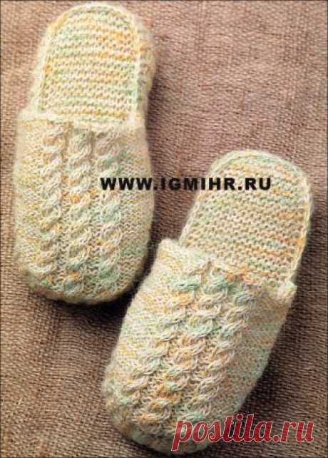 Домашние шлепанцы на толстой подошве. Спицы
