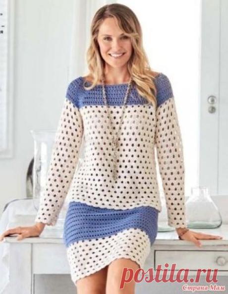 . Комплект для лета из кофточки и юбки Связанный крючком комплект для лета из кофточки и юбки отлично подойдет для отпуска.