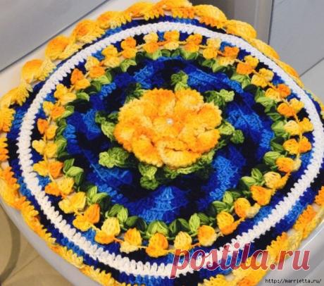 Крючком. Красивый комплект для ванной комнаты