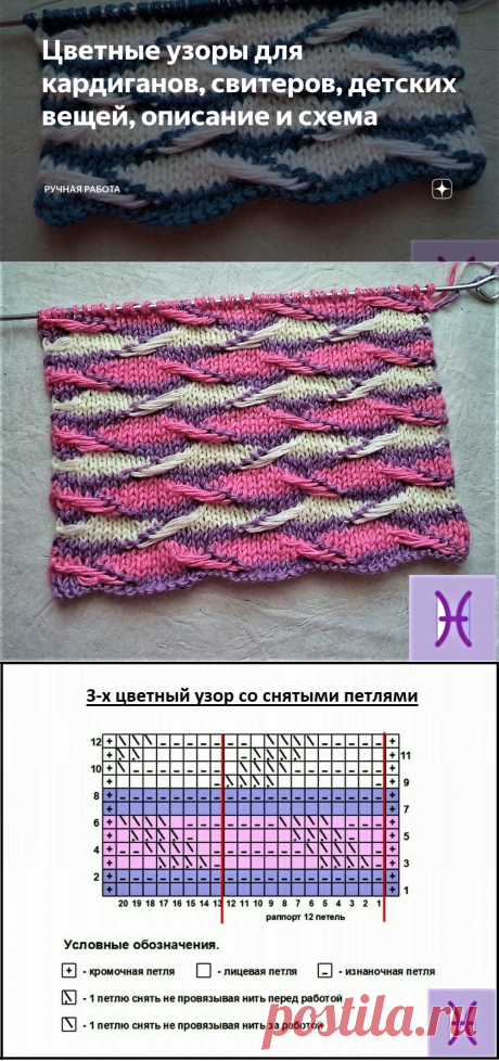 Цветные узоры для кардиганов, свитеров, детских вещей, описание и схема | Ручная работа | Яндекс Дзен