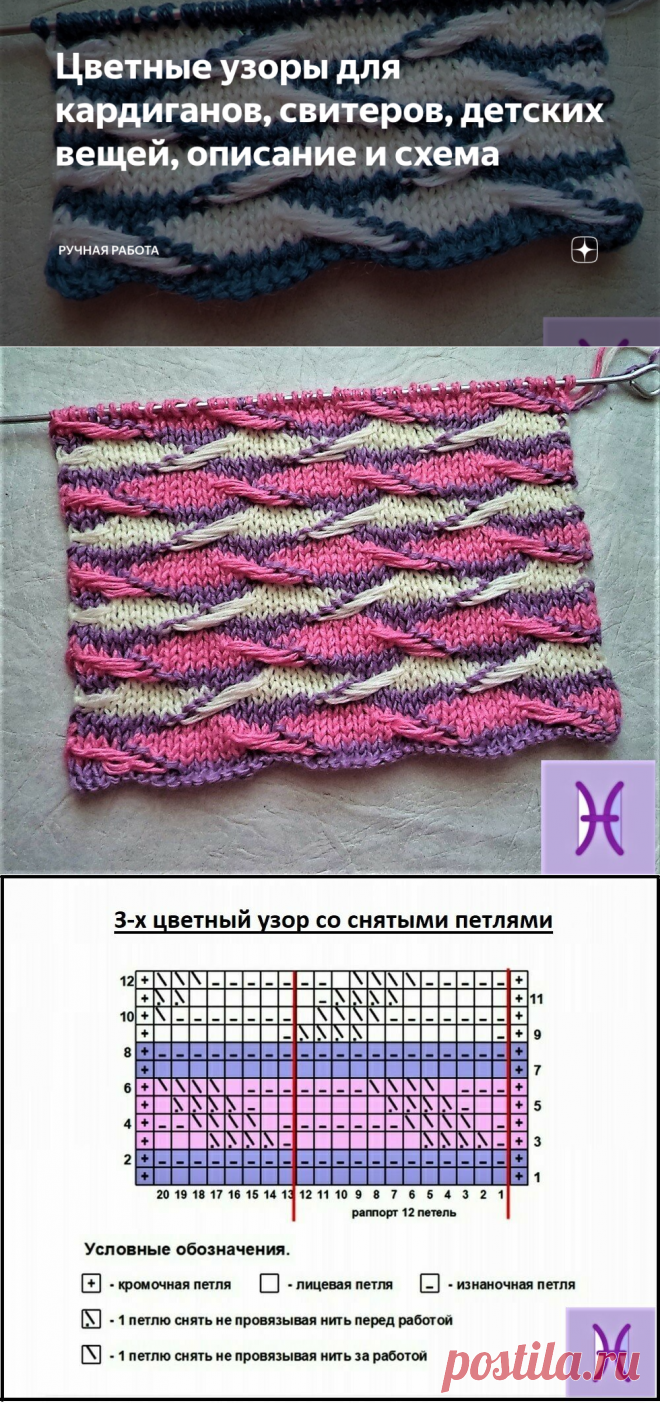 Цветные узоры для кардиганов, свитеров, детских вещей, описание и схема | Ручная работа | Яндекс Дзен