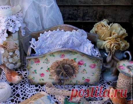 Деревянная журнальница &quot;Кружевница&quot; - белый,розы,шебби,рукольница,винтаж