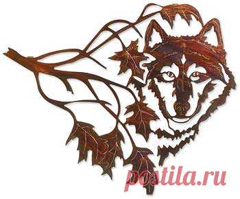 Нортвудс-Wolf стены металла Скульптура | Wild Wings
