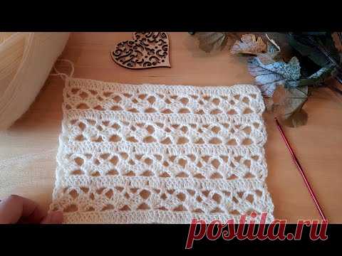 Вяжем узор с горизонтальными, ажурными дорожками крючком. - YouTube
