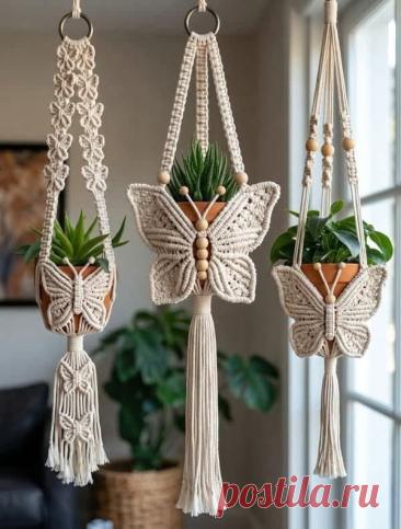 Butterfly crochet plant hanger | Hanging butterfly plant hanger, Macrame animal, Crochet hanging plant holder