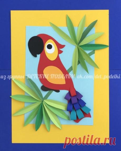Бумажная аппликация-поделка "Попугай"