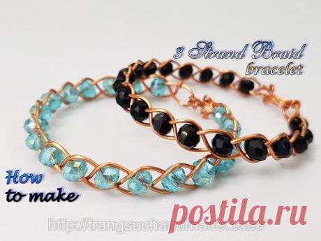 3 pulseira Strand Braid de fio de cobre e pequenos cristais - Como fazer jóias artesanais 488