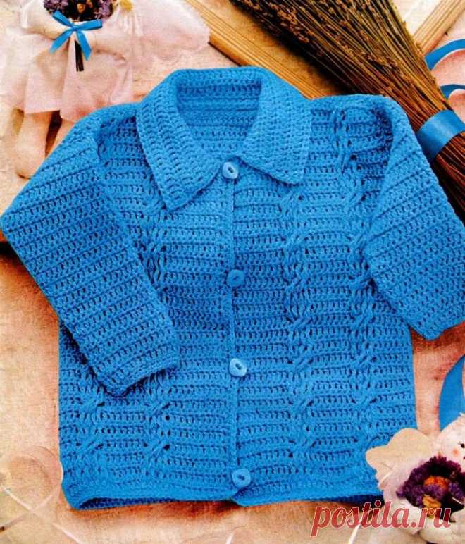 Детская синяя кофта - Вязание малышам крючком