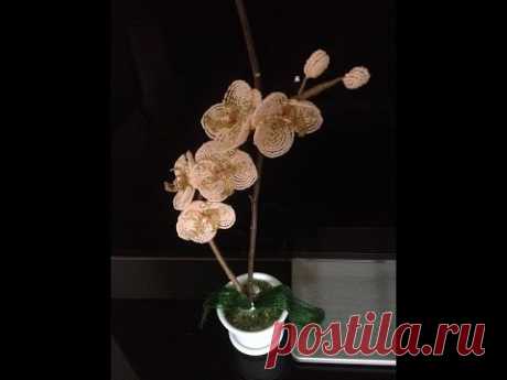 Орхидея персиковая. Beaded orchid.  Часть 3/3.Мастер-класс, бисероплетение. Biser.