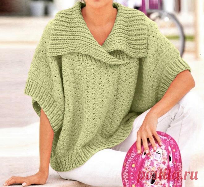 Простой способ связать красивый пуловер-пончо
