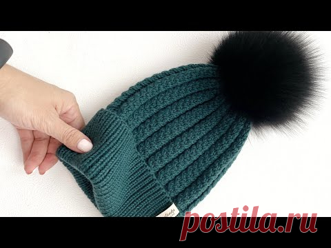 Шапка узором ёлка спицами - YouTube