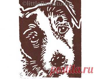 Wiry Jack Russell Dog - Linocut Original hand-pulled Relief Print | kirigami