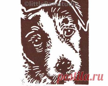 Wiry Jack Russell Dog - Linocut Original hand-pulled Relief Print | kirigami