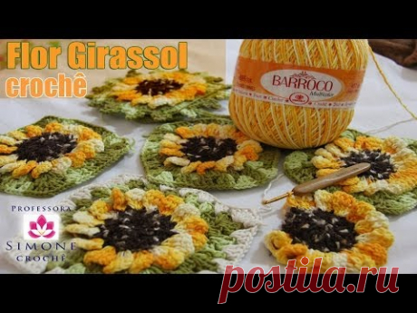 Flor Girassol em crochê - Professora Simone