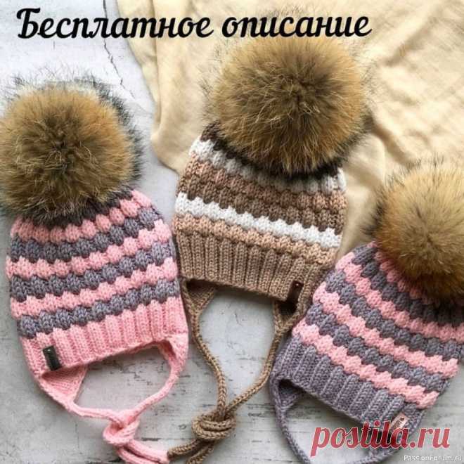 Красивые зимние шапочки спицами
