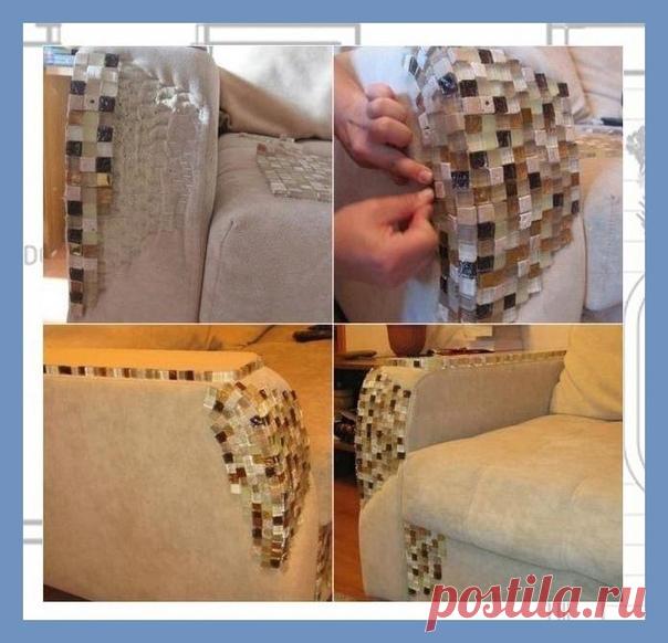 Все о дизайне интерьера Как защитить мягкую мебель от острых коготков невоспитанного кота? Как отремонтировать уже испорченные места на диване? Смотрите под катом подборку отремонтированной мягкой мебели — от кожи и мозаики до вязания, вышивки и печворка