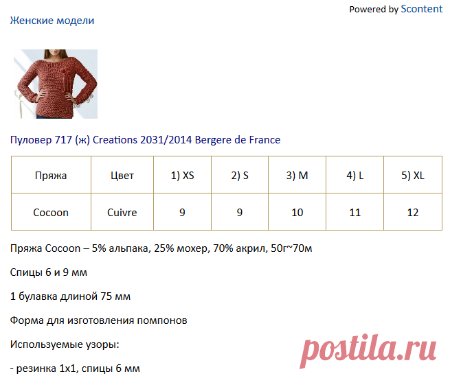 Пуловер 717 (ж) Creations 2031/2014 Bergere de France №3944
