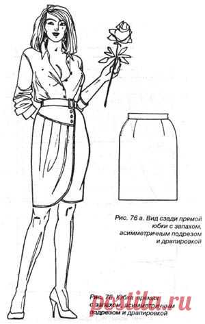 Прямая юбка с запахом, асимметричным подрезом и драпировкой