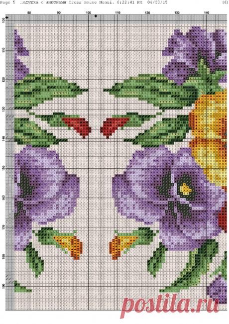 подушка &quot;анютины глазки&quot; крестом. схема