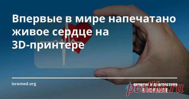 Впервые в мире напечатано живое сердце на 3D-принтере Первое в мире живое сердце создано в Израиле учеными Тель-Авивского университета способом 3D печати. Причем, что очень важно - ни одно из компонентов сердца не является искусственным, и взято из самого организма. А в качестве «чернил» для принтера использовалась собственная жировая ткань.