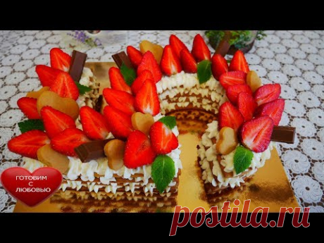 Сборка и украшение торта|ТОРТ ЦИФРА с КРЕМ ЧИЗОМ и КЛУБНИЧНЫМ КОНФИТЮРОМ|торт с фруктами