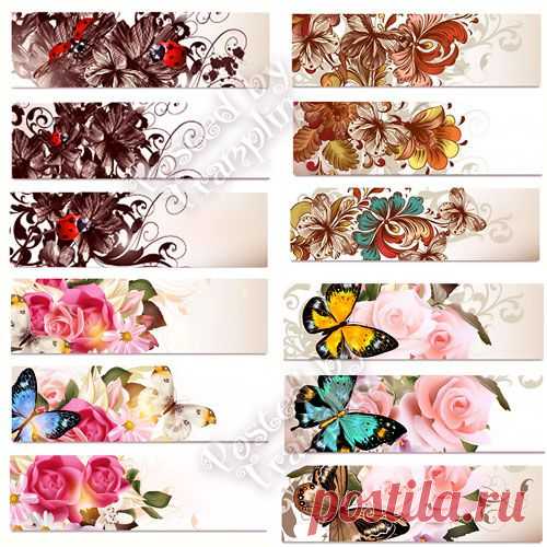 Цветочные баннеры в векторе - Flower banners in a vector - Векторный клипарт - Все для Фотошоп - Рамки для фото бесплатно