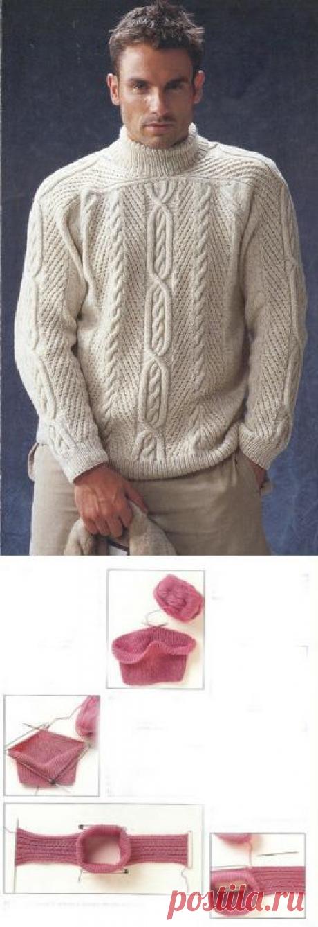 Вязание ирландского пуловера сверху вниз.