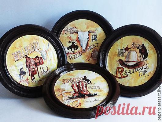 Ковбойский набор из 4-х панно - ковбойский стиль, декор в детскую, декор в ковбойском стиле, панно в ковбойском стиле, панно на стену, панно настенные, панно декоративные, декор для интерьера, из газетных трубочек, декор в вестерн стиле, панно для интерьера