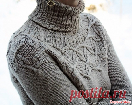 Свитер с круглой узорной кокеткой. Спицы. Размер XS (S, M, L, XL, XXL). В готовом виде: объем груди 81.5 (87, 94.5, 104, 114) см; обхват предплечья 28 (30.5, 31.5, 33, 36, 40.5) см, длина по спинке 59.5 (61, 62, 66, 67.5, 68.5) см.