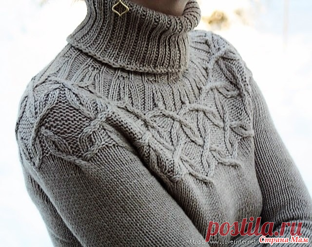 Свитер с круглой узорной кокеткой. Спицы. Размер XS (S, M, L, XL, XXL). В готовом виде: объем груди 81.5 (87, 94.5, 104, 114) см; обхват предплечья 28 (30.5, 31.5, 33, 36, 40.5) см, длина по спинке 59.5 (61, 62, 66, 67.5, 68.5) см.