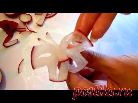 Украшения из овощей. Бабочка из редиса. Radish carving butterfly Украшения из редиса