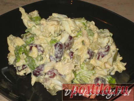 Салат с фасолью и курицей / кулинарные рецепты от хозяюшки