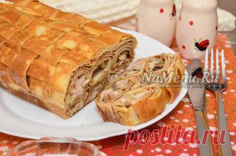 Блинный пирог с курицей и грибами, рецепт с фото