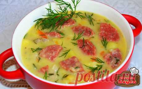 Сырный суп с копчёной колбасой и вермишелью🍲